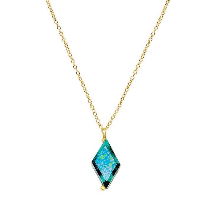 diamond shaped african turquoise stone pendant necklace on gold filled chain featuring Alzheimer's cell image in resin