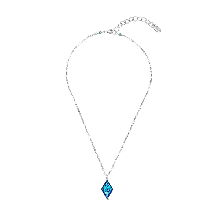 diamond shaped dark blue lapis stone pendant necklace on Sterling silver chain featuring ovarian cancer cell image in resin