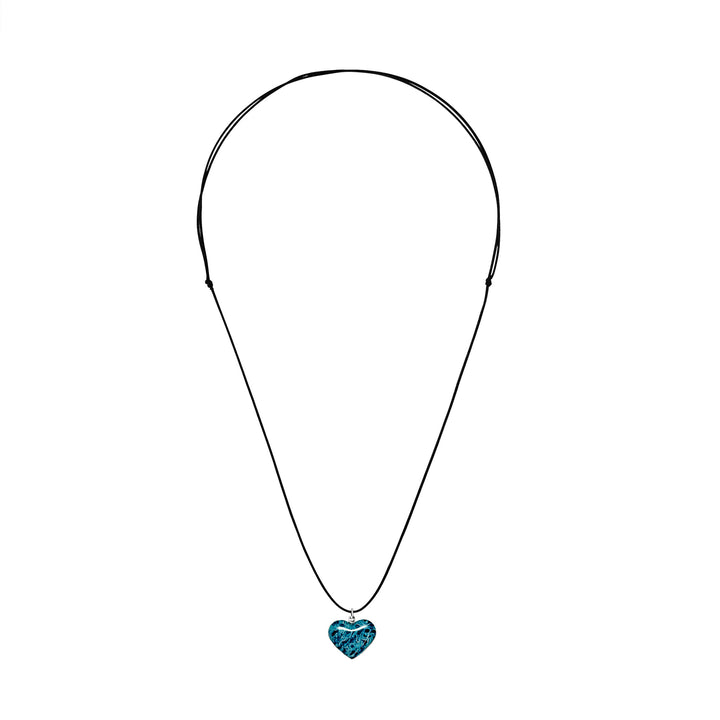 heart shaped necklace with ovarian cancer awareness cell image in resin pendant on adjustable black cord