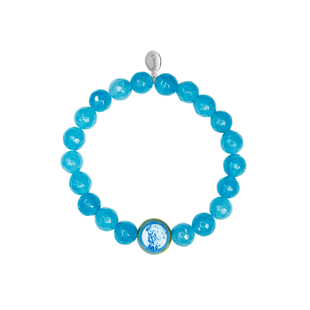 light blue sponge quartz stone stretch bracelet with multiple sclerosis cell image in resin pendant