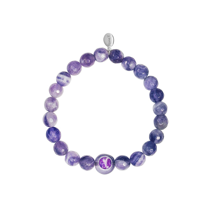 purple teeth amethyst stone stretch bracelet with pancreatic cancer cell image in resin pendant