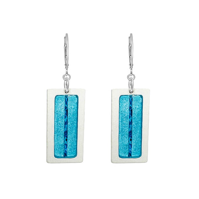 wood resin pendant earrings for ovarian cancer in teal and white with Sterling silver findings