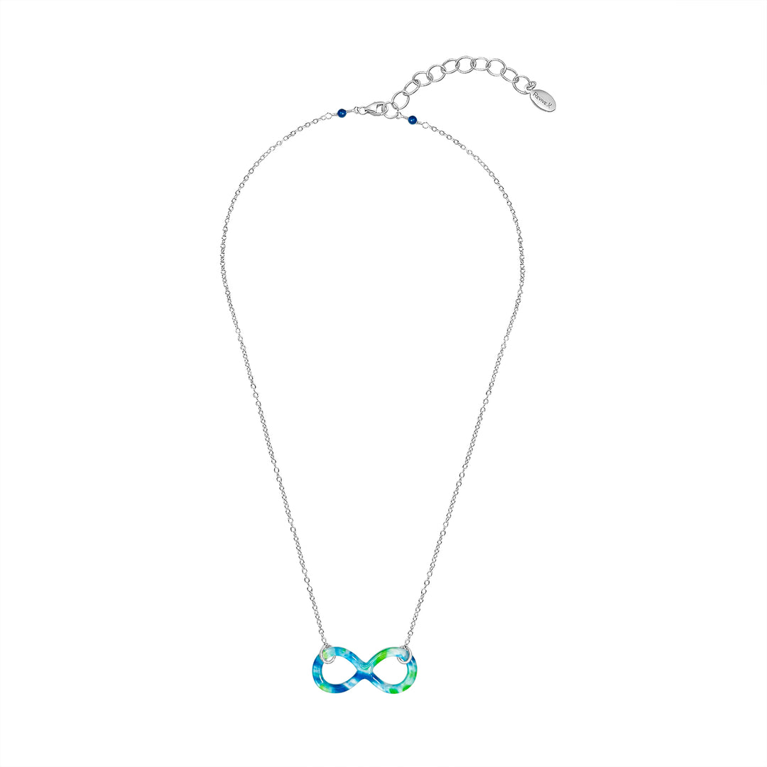 infinity symbol pendant with diabetes cell image in resin and sterling silver chain