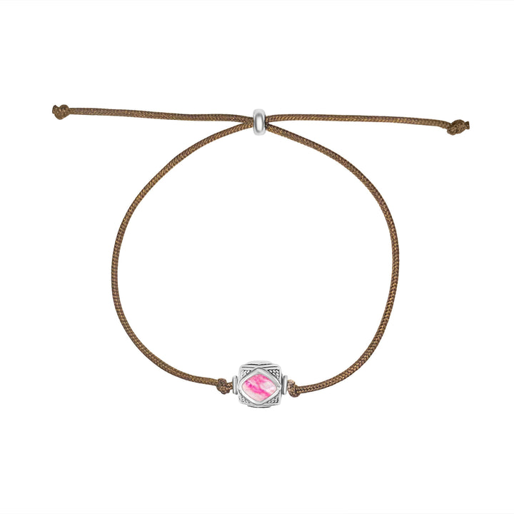 mens Sterling silver breast cancer cell image in resin pendant on brown adjustable cord