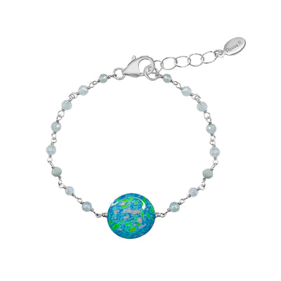 silver link bracelet for alzheimer's awareness with baby blue quartz stones