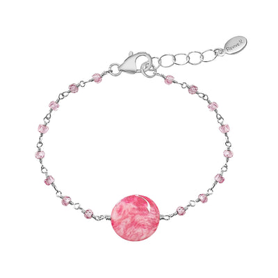 silver link bracelet for breast cancer awareness with pink cubic zirconia stones