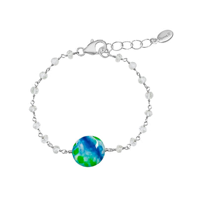silver link bracelet for diabetes awareness with clear quartz stones
