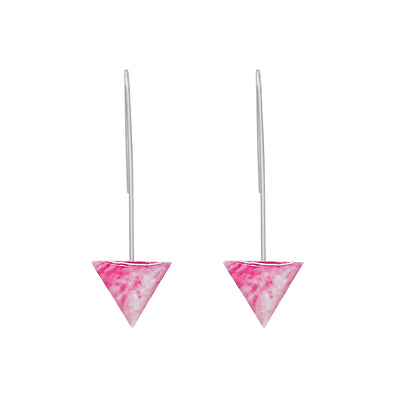 Triangle shaped sterling silver Breast Cancer awareness earrings feature a resin coated Breast Cancer cell.
