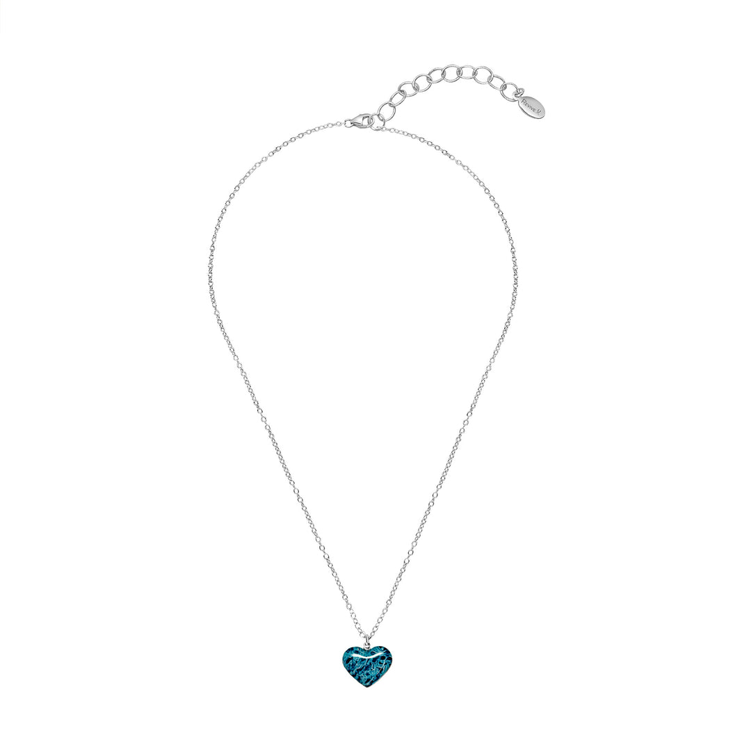 heart shaped necklace with ovarian cancer awareness cell image in resin pendant on sterling silver chain