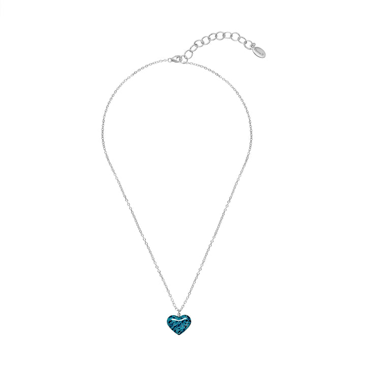 heart shaped necklace with ovarian cancer awareness cell image in resin pendant on sterling silver chain