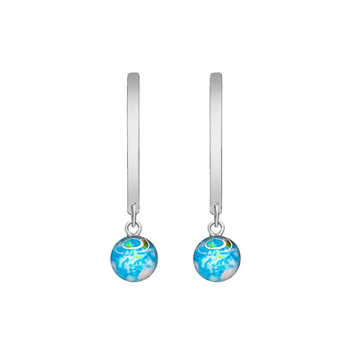 stick earrings for Alzheimer's awareness in Sterling silver with small round pendants 