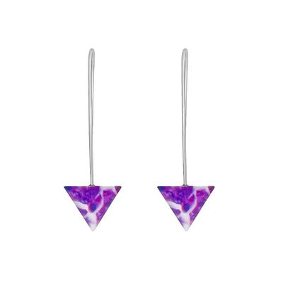 Triangle shaped sterling silver Pancreatic Cancer awareness earrings feature a resin coated Pancreatic Cancer cell.