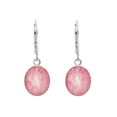 Pink breast cancer awareness Oval earrings in sterling silver.