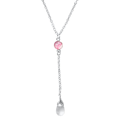 Breast Cancer drop Necklace in sterling silver with small round pendant of a hand cut  breast cancer cell image under resin.