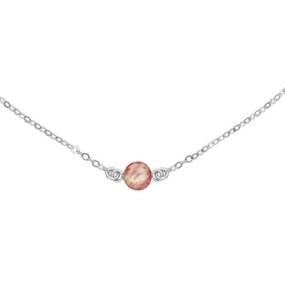 Circle of Hope breast cancer awareness necklace in sterling silver with 6mm round pink pendant with breast cancer cell image in resin