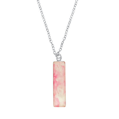 Breast cancer Necklace in sterling silver with pendant in shades of pink and white taken from a breast cancer histology slide