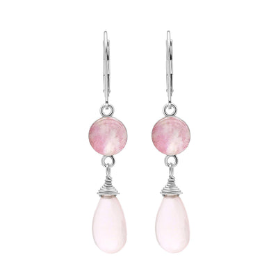 Pink Drop rose quartz breast cancer earrings in sterling silver.