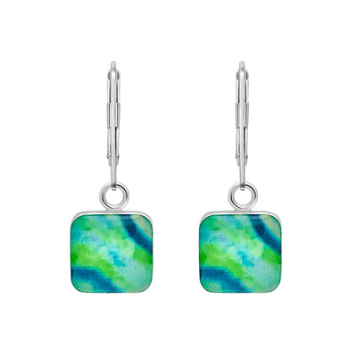 blue and green square earrings for diabetes awareness that give back to charity