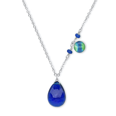 close up of blue and green diabetes warrior awareness necklace that gives back to charity
