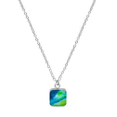  Diabetes Awareness necklace in sterling silver with square green and blue pendant set in resin.