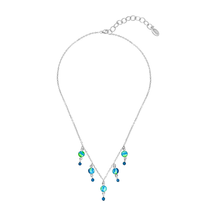 green and blue necklace for diabetes awareness that gives back to research with apatite stones