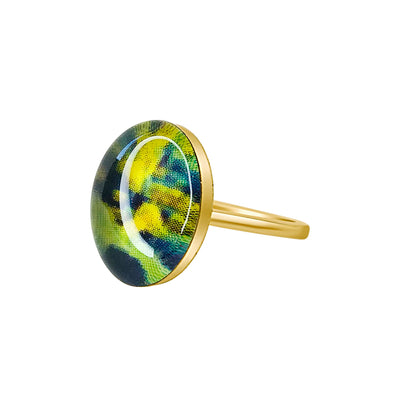 side view of oval 14k gold filled and resin ring for hiv and aids awareness and research