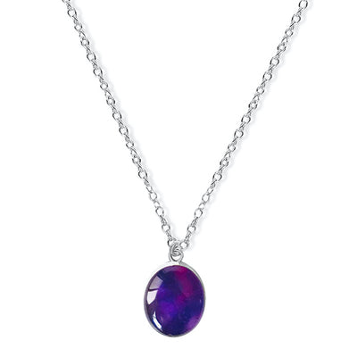 The Embrace Lung Cancer Awareness necklace in sterling silver with purple pendant.