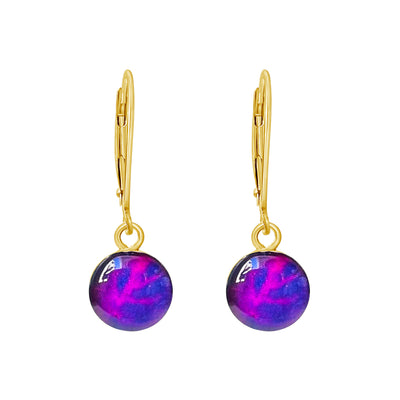 purple round dangle earrings for lung cancer awareness in gold filled