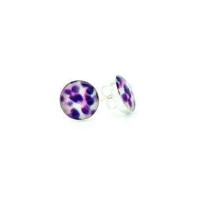 sterling silver studs with purple and white images set in resin post earrings