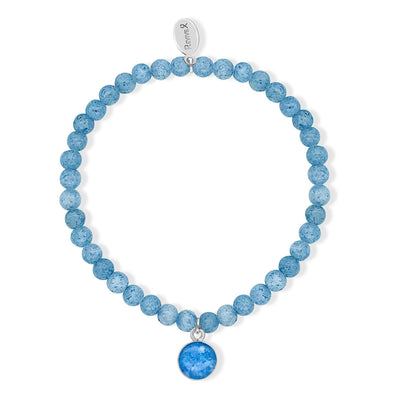 MS Awareness bracelet  in sterling silver with denim blue moonstones and Blue round pendant set in resin.