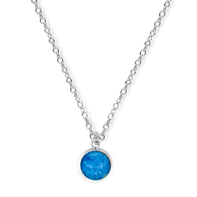 Magnify MS necklace in sterling silver with Blue pendant set in resin.