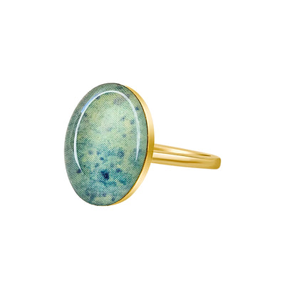 Blue Multiple sclerosis awareness ring  in 14 kt gold with resin pendant.