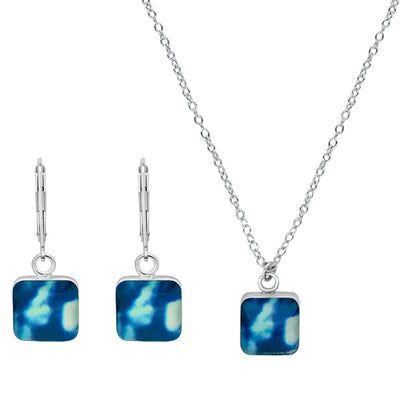 blue square necklace and earrings jewelry set for childhood cancer awareness that gives back to charity