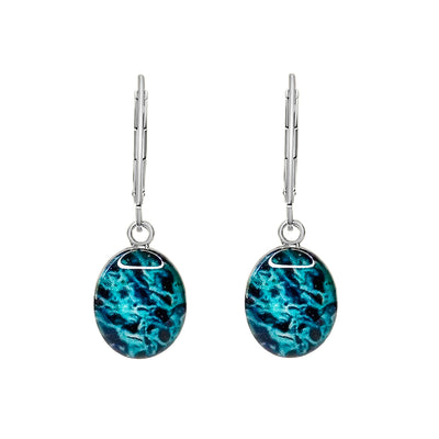 teal ovarian cancer oval earrings in Sterling silver that give back to charity