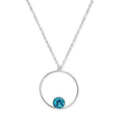 close up of teal ovarian cancer charity jewelry unity pendant awareness necklace 