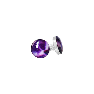 pancreatic cancer awareness sterling silver studs with purple and white images set in resin post earrings
