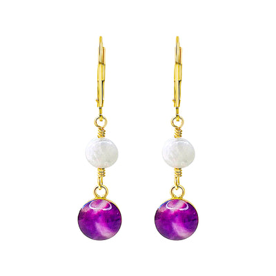 Moonstone and purple pancreatic cancer awareness resin pendant dangle earrings