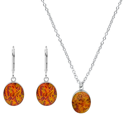 Red and orange oval earrings and necklace jewelry set for prostate cancer awareness