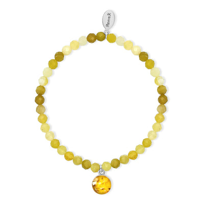 Yellow opal bead stretch Sarcoma bracelet with pendant.